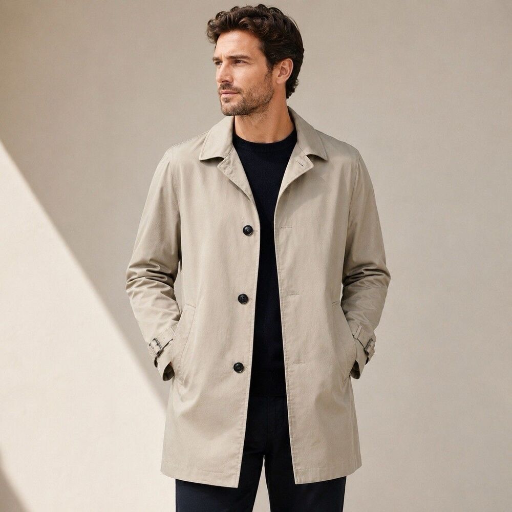 PAUL Mantel by Breuninger Beige Stretch Car Coat Mac Jacket Trench EU 50 US L